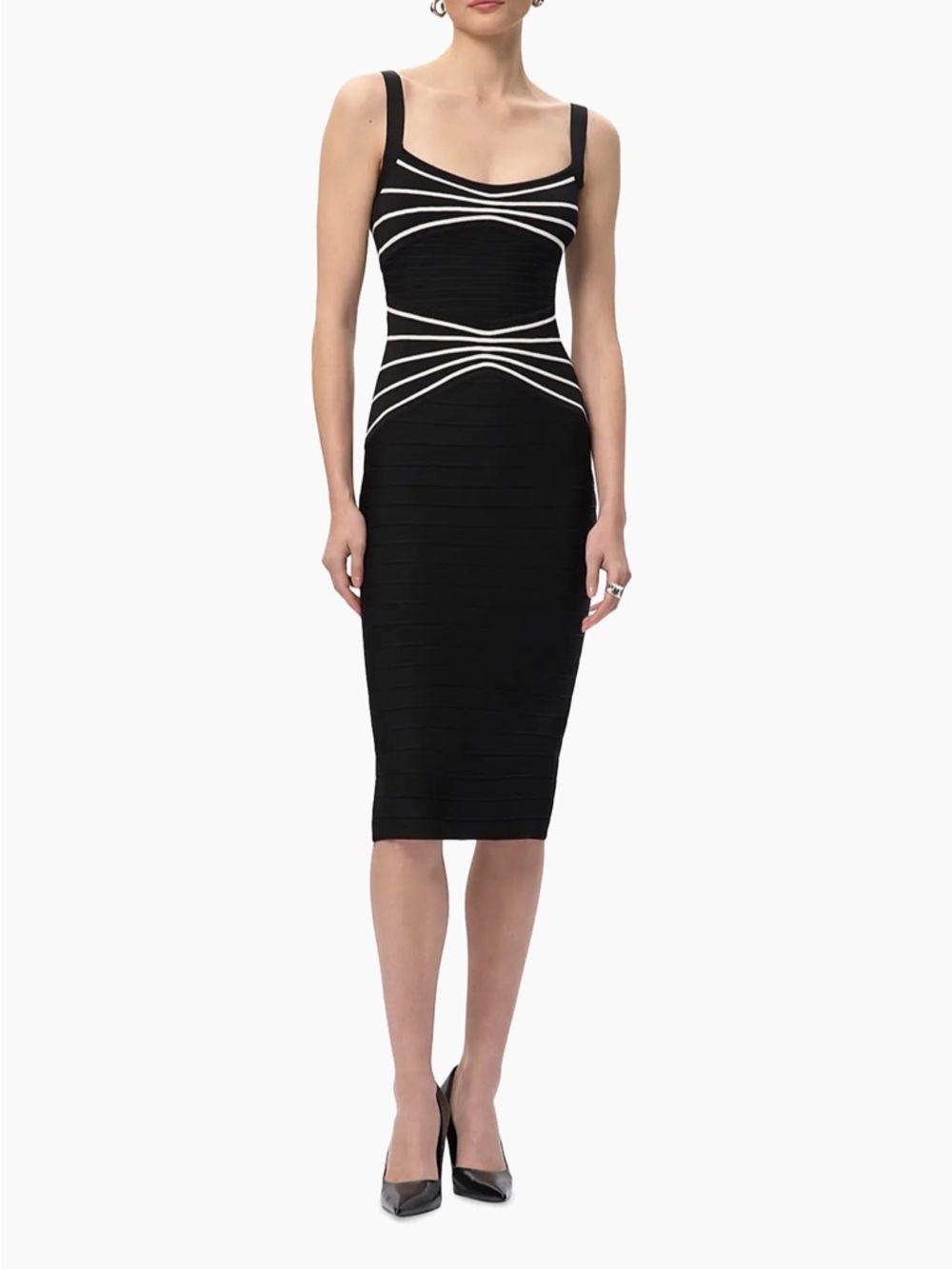 Herve Leger Black and White Midi Dress